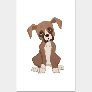 Cartoon Boxer Puppy Portrait Posters and Art